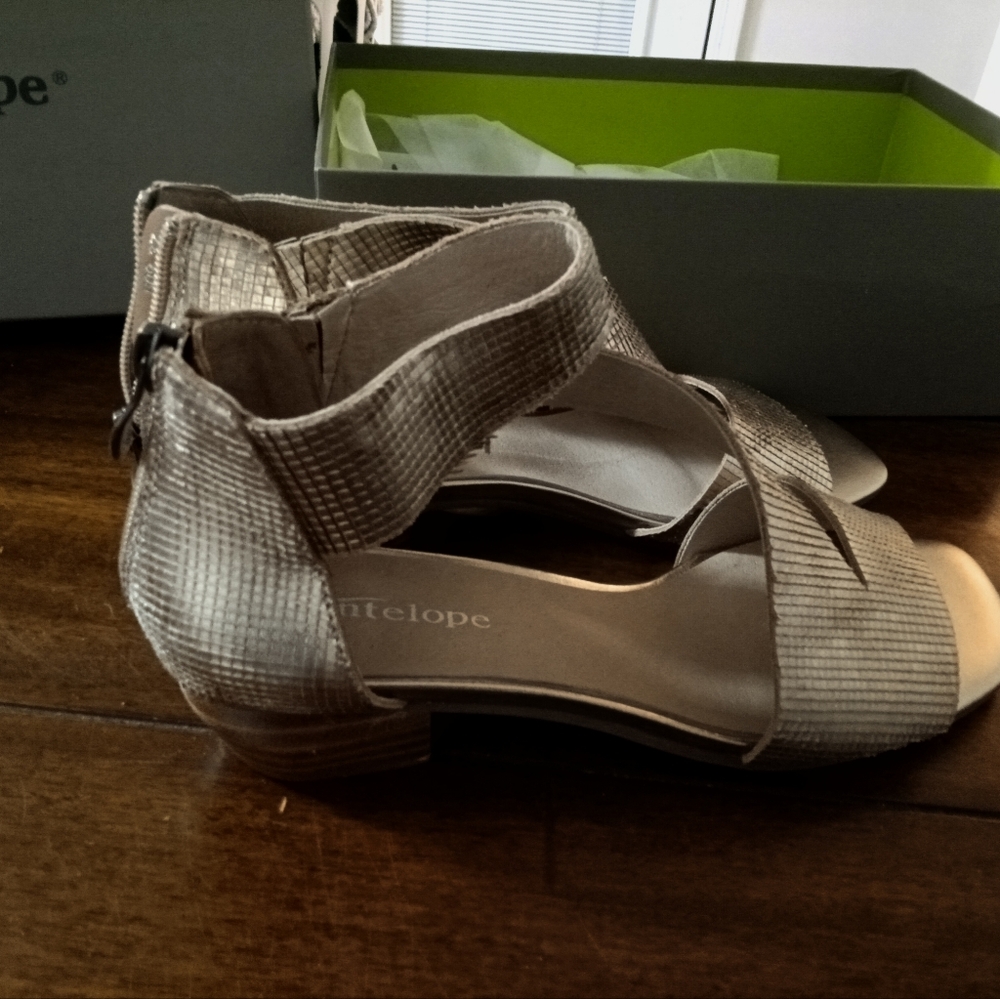 Antelope Metallic Sandals Leather Low Heel Sandals In Box
